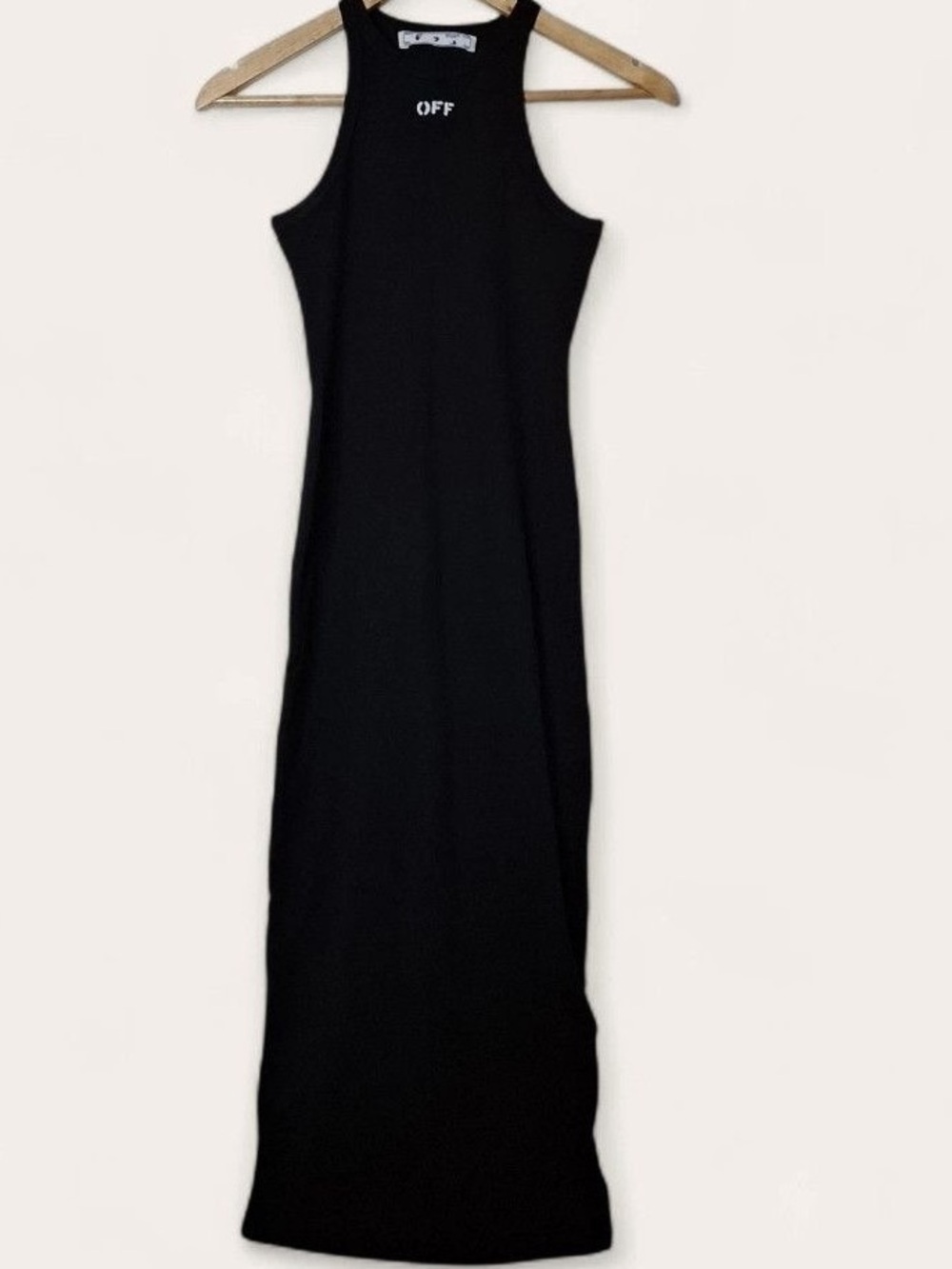 Off White Black Racerback Ribbed Tank Maxi Dress with 'OFF' Chest Detail